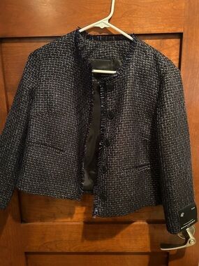 Banana Republic Navy Tweed Cropped Blazer